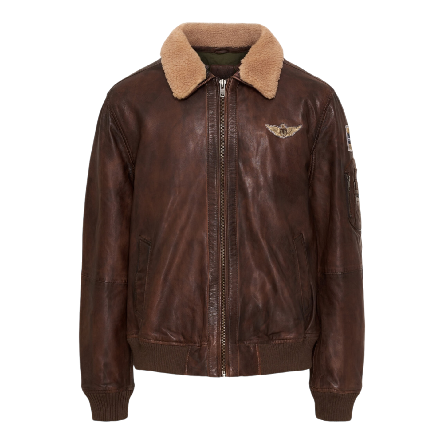 Lederjacke Bomber Fur Collar Badge