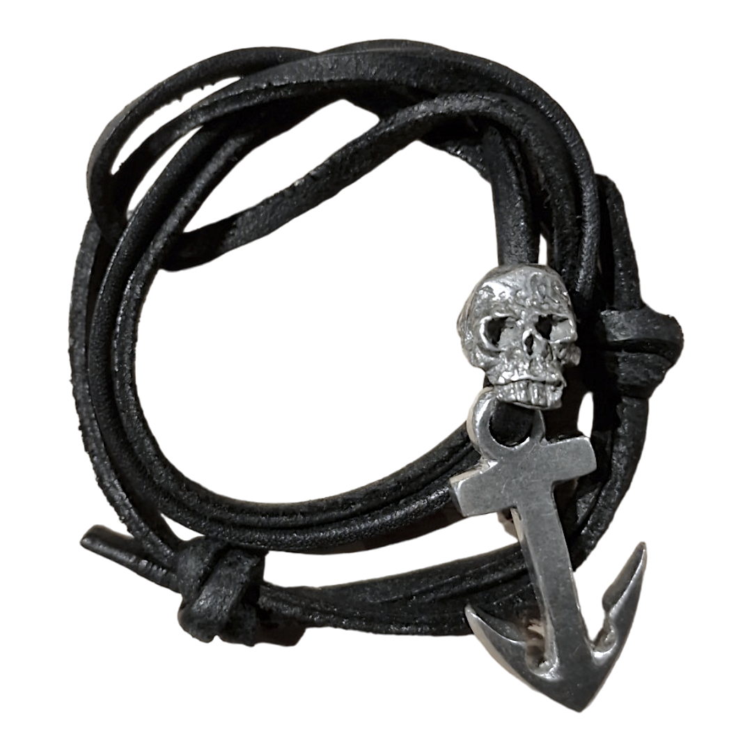 Lederarmband 'Neptuns Freund' (schwarz)