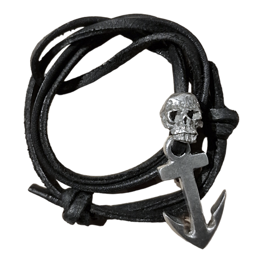 Lederarmband 'Neptuns Freund' (schwarz)