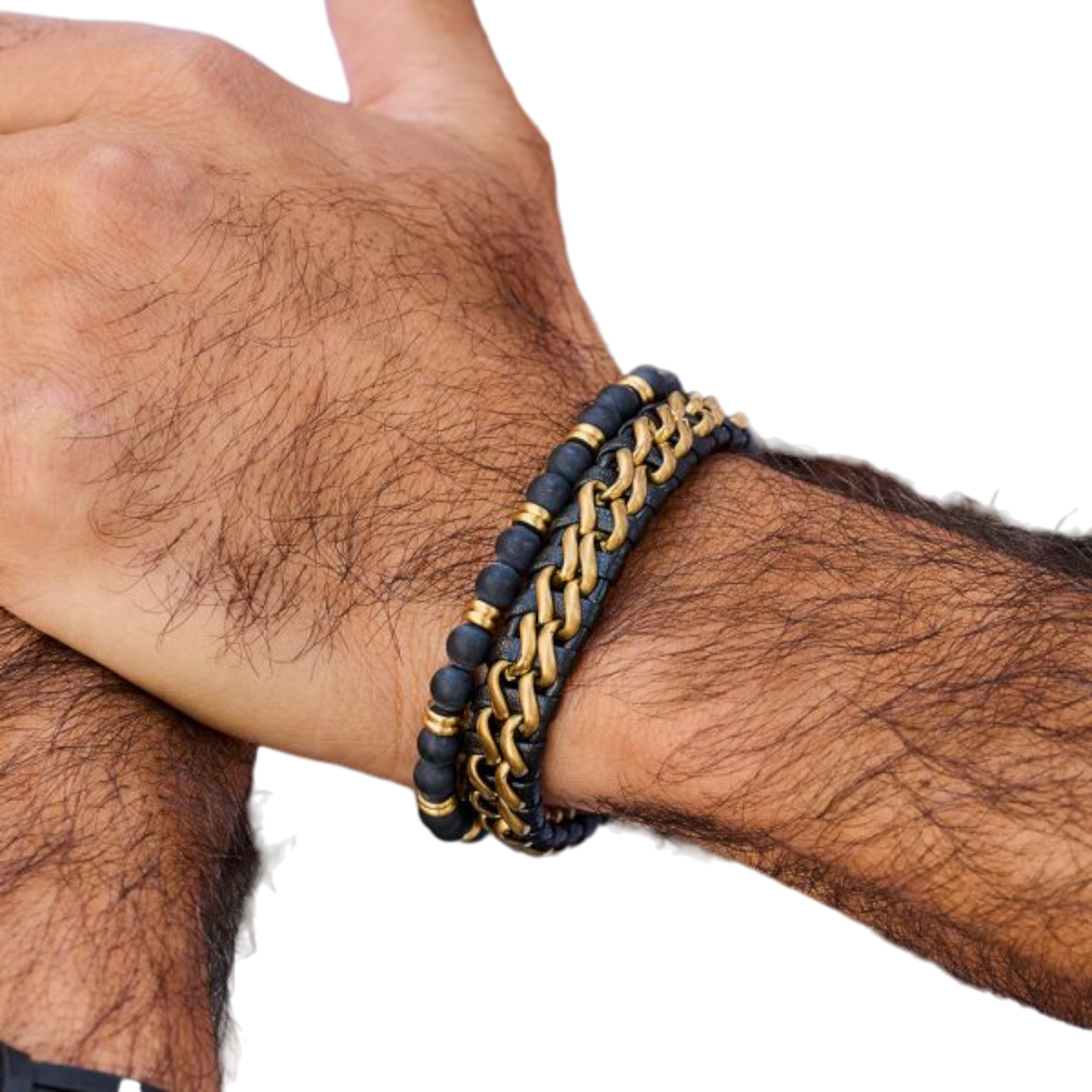 Armband Perlen Stahl 6mm (schwarz-gold)