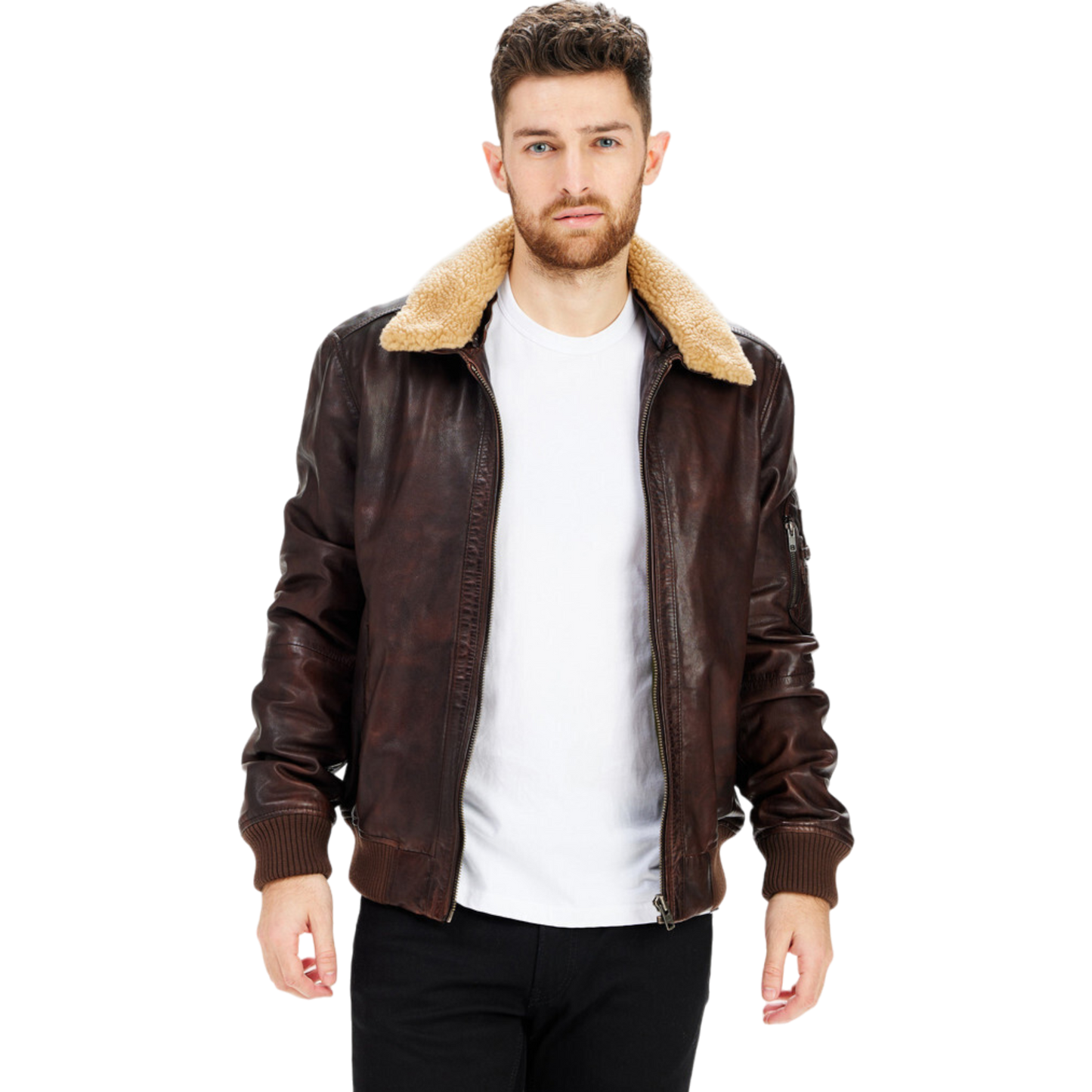 Lederjacke Bomber Fur Collar