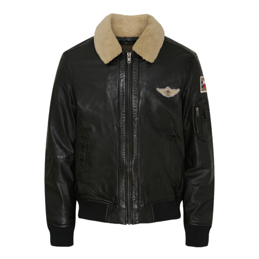 Lederjacke Bomber Fur Collar Badge